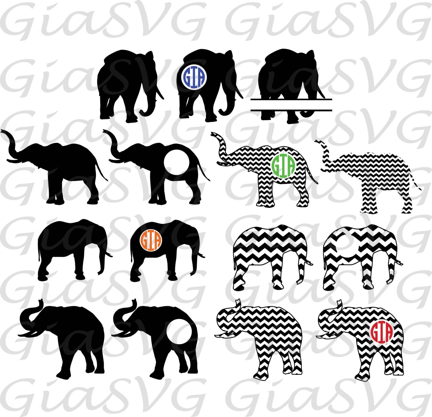 Elephant Monogram SVG elephant clipart chevron elephant svg