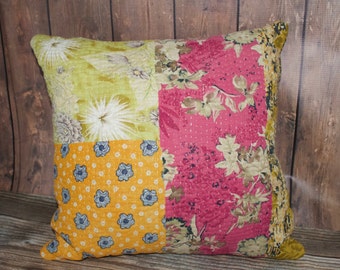 Kantha Pillows. Vintage Kantha Quilts. Boho Style Pillows. Spring Decor. Floral Pillows. One of a Kind