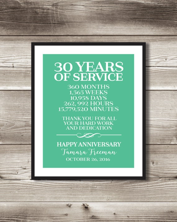 30 Year Work Anniversary Print gift digital print