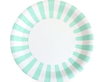 Mint Green Dinner Plates / Stylish Design Plates / Mint Striped Party Plates