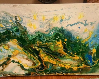 Huge Beautiful hand painted Abstract Aerial Landscape Painting 48 x 24 on gallery canvas