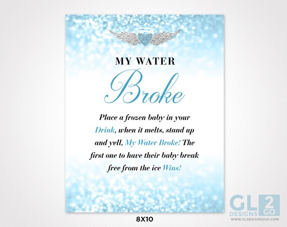 My Water Broke Boy Baby Shower Game. Printable Blue White