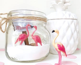 Flamingo mason jar, Flamingo gift, terrarium kits, beach lover, summer decor, pink flamingo, sand, teen girl gift, beach decor, diy gift kit