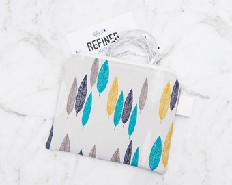 Teal Gold Leaf Zipper Pouch - zippered pouch - purse - cosmetic bag - cosmetic pouch - coin purse - accessory bag