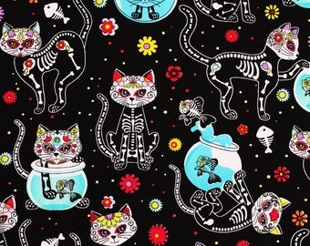 Black Skeleton Cats Kittens Fabric by Timeless Treasures Fabrics by the Half Yard