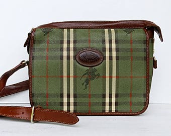 Burberry handbag Burberrys shoulder bag green satchel bag crossbody bag vegan leather Vinyl Coated Canvas vintage