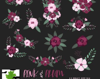 Pink Plum Floral Arrangements Bouquets Winter Autumn Clipart