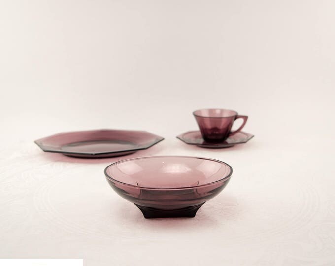 Depression Glass | Purple Glass Bowls | Moroccan Amethyst | Vintage Hazel Ware | MCM Kitchen Decor