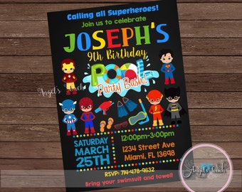 Superhero Pool Party Invitation, Superhero Pool Birthday Invitation, Superheroes Pool Party Invitation, Superheroes Invitation, Digital File