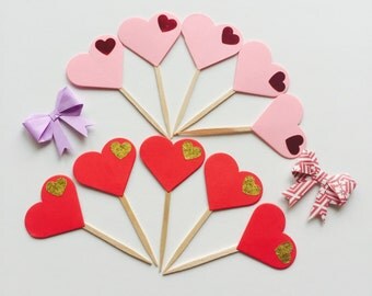 Origami Heart Toppers Cake Toppers Set of 12