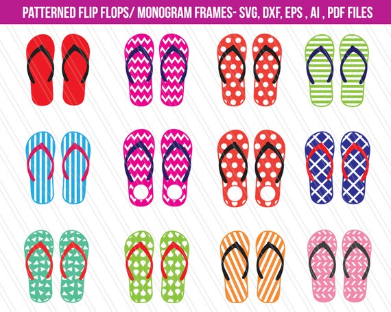 Download Flip flops SVG cutting files dxf Flip flops monogram frames