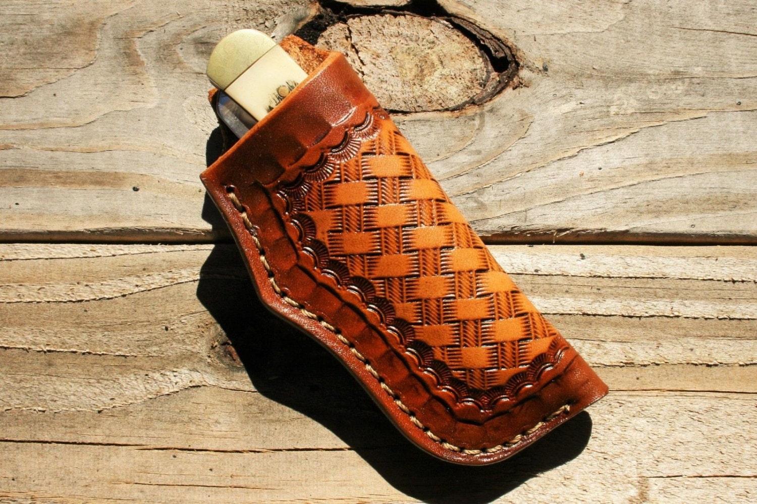 Custom Leather Knife Sheath for 4 TrapperE