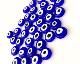 120 Pcs blue wholesale evil eye beads, blue 6mm to 12mm glass evil eye beads, flat round evil eye beads, bulk turkish evil eye glass beads