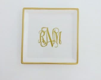 Large GOLD Monogram Jewelry Dish | Personalized Jewelry Dish | Monogram Ring Dish | Personalized Ring Dish | Engagement Gift | Gift for Her