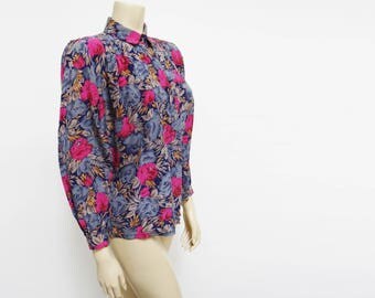 Vintage Silk Blouse, Floral, UK16, Secretary Blouse, Shirt, Ladies Clothing, Ladies Shirt, Blouse, Boho Top, Hippie, Festival Clothing
