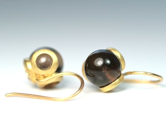 Earrings - smoky quartz - 750 Gelbgold