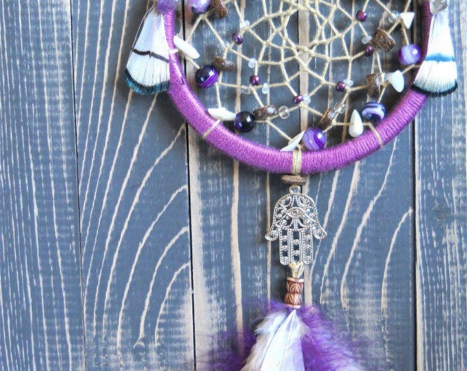 Boho dream catcher Purple boho dreamcatcher Wall Hangings Home decor Dream catcher wall hanging Hamsa dream catcher Small dream catcher