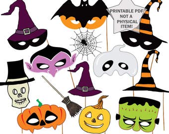 Halloween party Photo booth Props: "HALLOWEEN MASKS" printable masks photo booth props kids masks props halloween photobooth party props