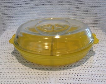 Phoenix Lemon Yellow Sprayware Divided Serving Dish 1.75 pint circa 1950