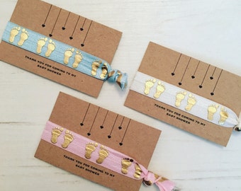 Baby shower thank you favour favours hair tie / bracelet / footprints