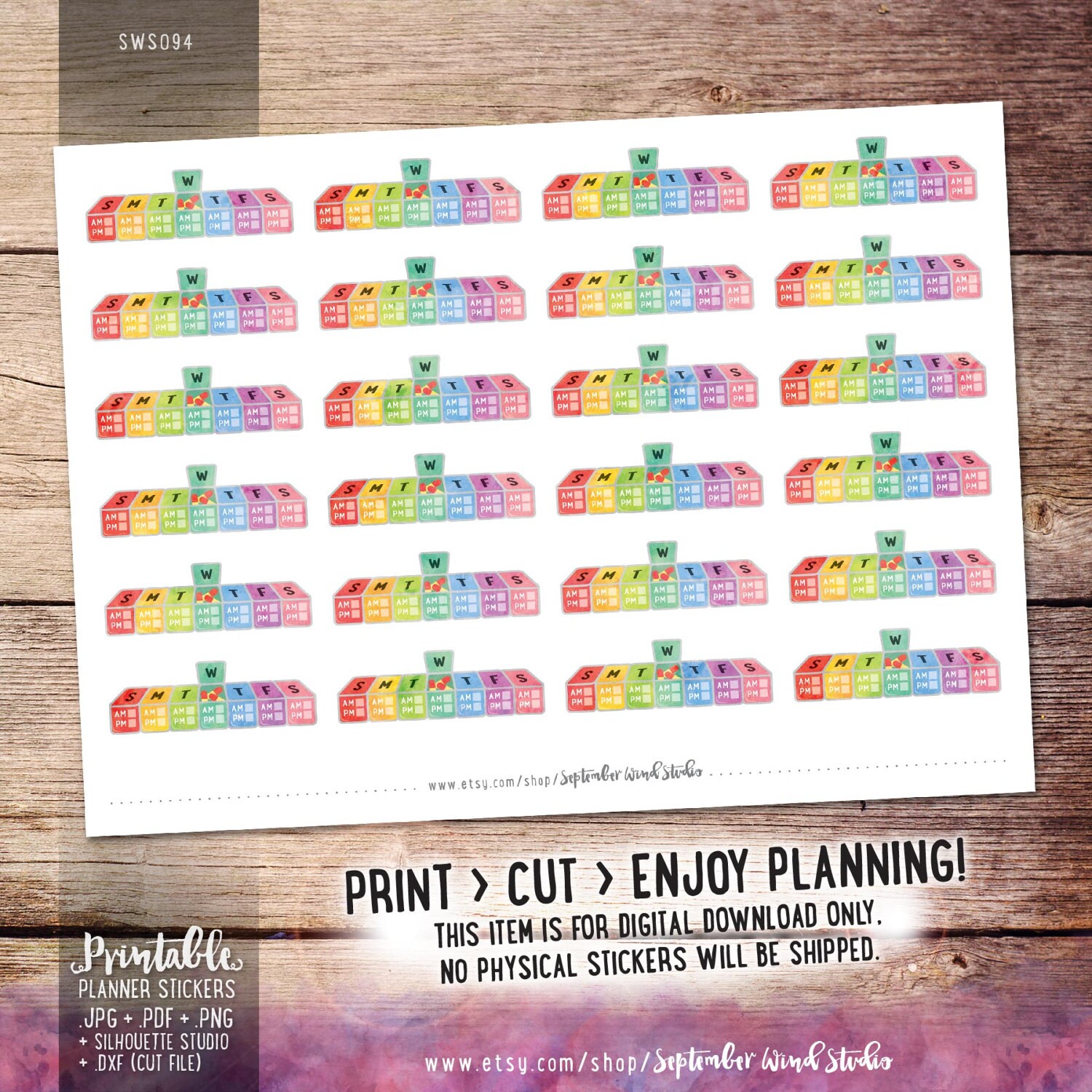 Pill Box Printable Planner Stickers, Pill Stickers, Medication Stickers