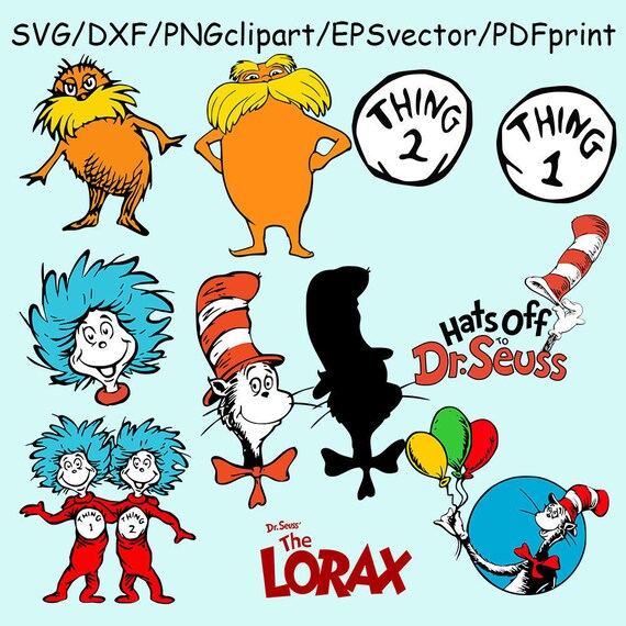 Cat in Hat Thing One Thing Two Lorax Dr Seuss by SVGclipartVector