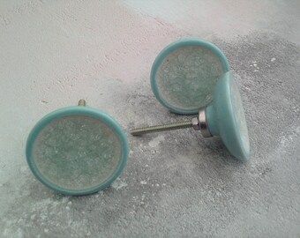 Aqua Crackled Glass Drawer Knob