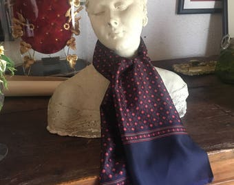 French Vintage Navy Blue, Red and Gold Silk Long Men's or Lady's Scarf / Chic Elegant Accessory in Excellent Condition