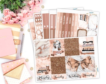 Marble N' Rose || Planner Sticker Kit, Weekly Planner Kits, Weekly Planner Sticker Kit, Planner Stickers, Rose Gold Marble Stickers