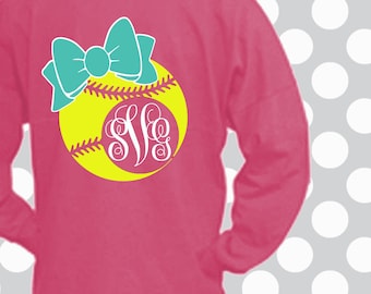 Softball SVG, Softball, bow, decal cut file, Softball shirt, Softball Monogram svg, Softball dxf, Softball mom, Softball Cricut, Silhouette