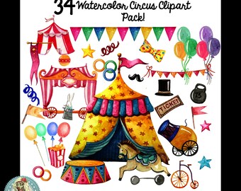 Circus Clipart, Carnival Clipart, Carnival Clip Art, Circus Clip Art, Watercolor Clipart, Watercolor Clip Art, Circus Themed Party, Clipart