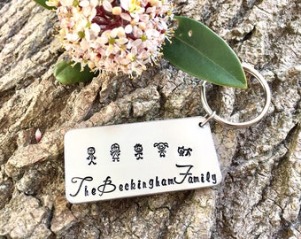 Family Keyring, Personalised Keyring, Hand Stamped Keyring, Our Family Keyring