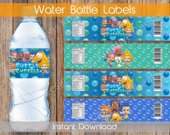 Botella de agua de burbuja lebistes etiquetas etiquetas de las botellas lebistes de burbuja o etiquetas engomadas de la burbuja lebistes fiesta fiesta de cumpleaños del tema descarga inmediata