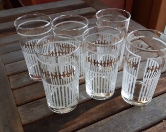 Vintage Dominion Glass Atomic Tumblers Set of six / 6 verres ère atomique Dominion Glass
