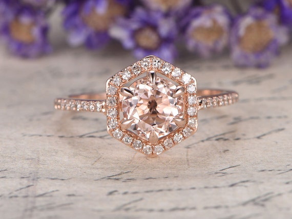 7mm Morganite engagement ring with diamondSolid 14k Rose