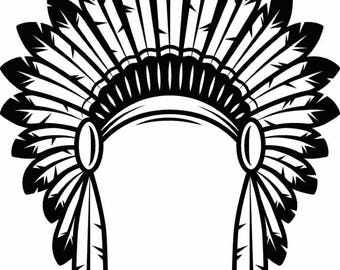 Indian Headdress #1 Native American Head Dress Tribe Chief Costume Ornate Feather Tattoo Logo .SVG .EPS .PNG Vector Cricut Cut Cutting File
