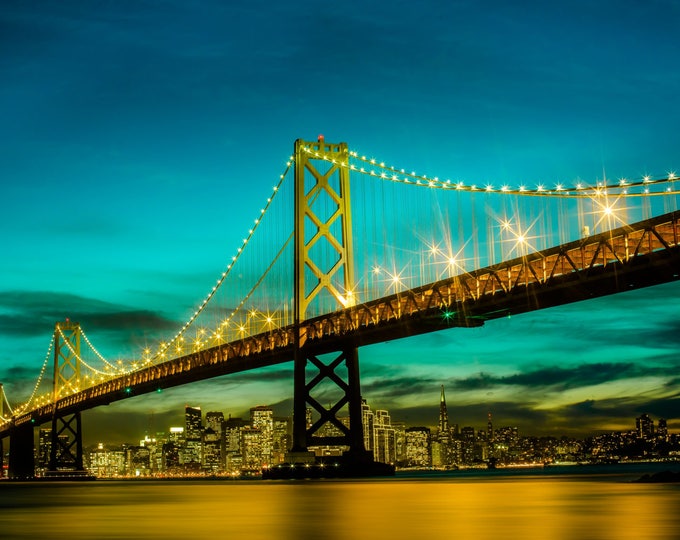 Extra Large Golden Gate bridge night lights canvas wall art, Golden Gate art canvas print, San francisco art, california wall art