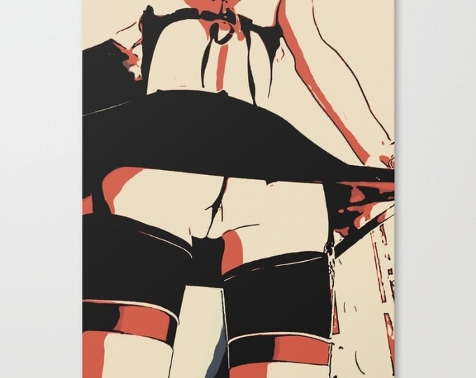 Erotic Art Canvas Print - Whoops! Upskirt, unique sexy pop art style print, Perfect nude girl in seducing pose, sensual high quality artwork