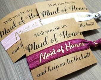 Will You Be My Maid of Honor and Help Me Tie The Knot Hair Tie Favors | Maid of Honor Proposal | Bridesmaid Proposal | Bridal Shower Favors