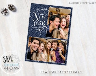 New Year Card 2017 - Snow - Photoshop template - Instant Download - photo marketing