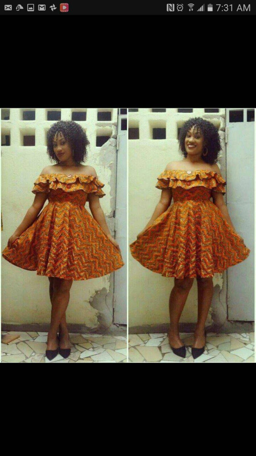 Ankara Off Shoulder Short Flare Dress by NubianRootsdesignsUS