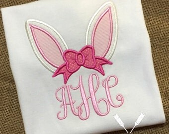 Easter Monogram Shirt / Bunny Ear Applique / Easter Bunny Shirt / Personalized Easter / Girl Easter Monogram / Baby Easter / Toddler Easter