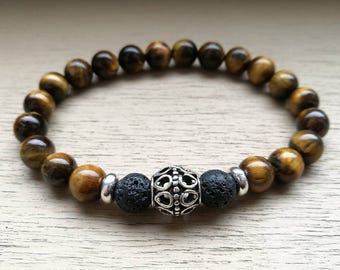 Tiger eye bracelet, Mens bracelet, Gift for men, Women bracelet, Men jewelry, Watch bracelet, Lava bracelet, Zen bracelet