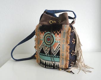 FREE SHIPPING!!! Bucket bag cross body bag with adjustable strap in boho style.