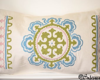 Rectangular suzani, hand embroidered cushions, pillows