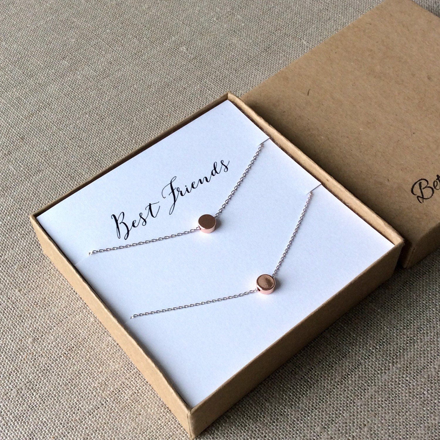 Rose Gold Round Charm Necklace set, small dot charm necklace, best friend necklaces, Gift for twins, best friend gift, matching necklaces