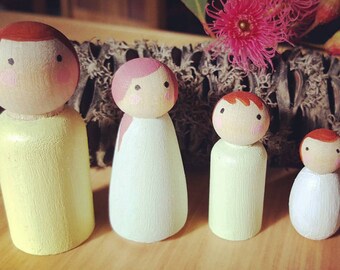 Handmade Hand Painted Peg Doll Family