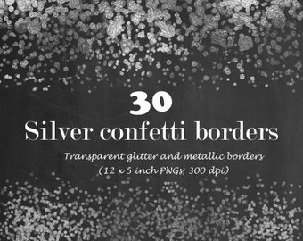 Silver digital confetti borders, silver glitter confetti, silver confetti border, digital confetti overlay, instant download
