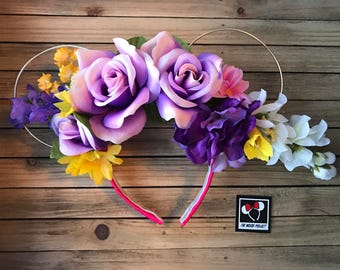 Rapunzel Inspired Boho Wire Mickey Ears with Floral Crown | Minnie Ears | Mickey Ears | Free Shipping
