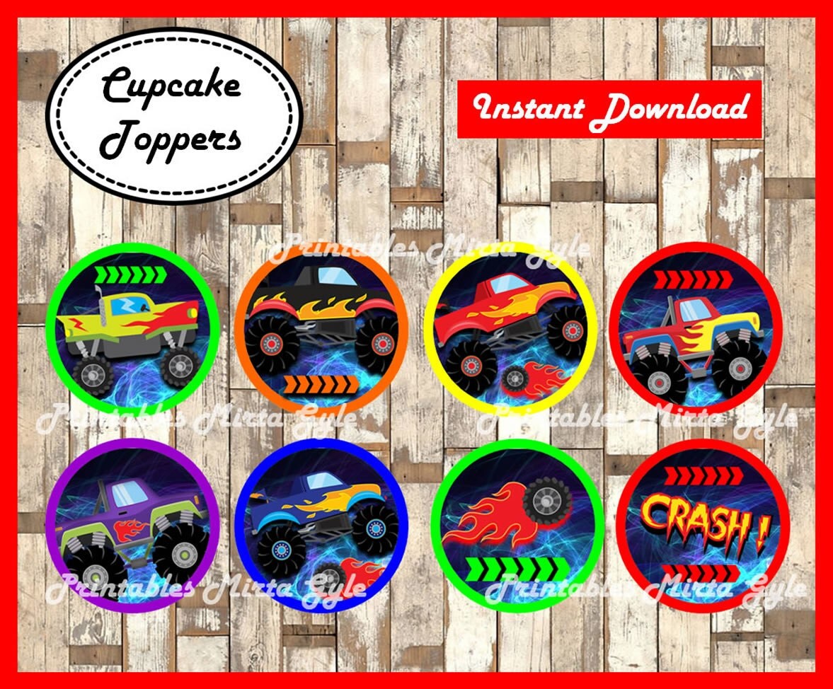 Monster Truck cupcakes toppers printable Monsters Trucks